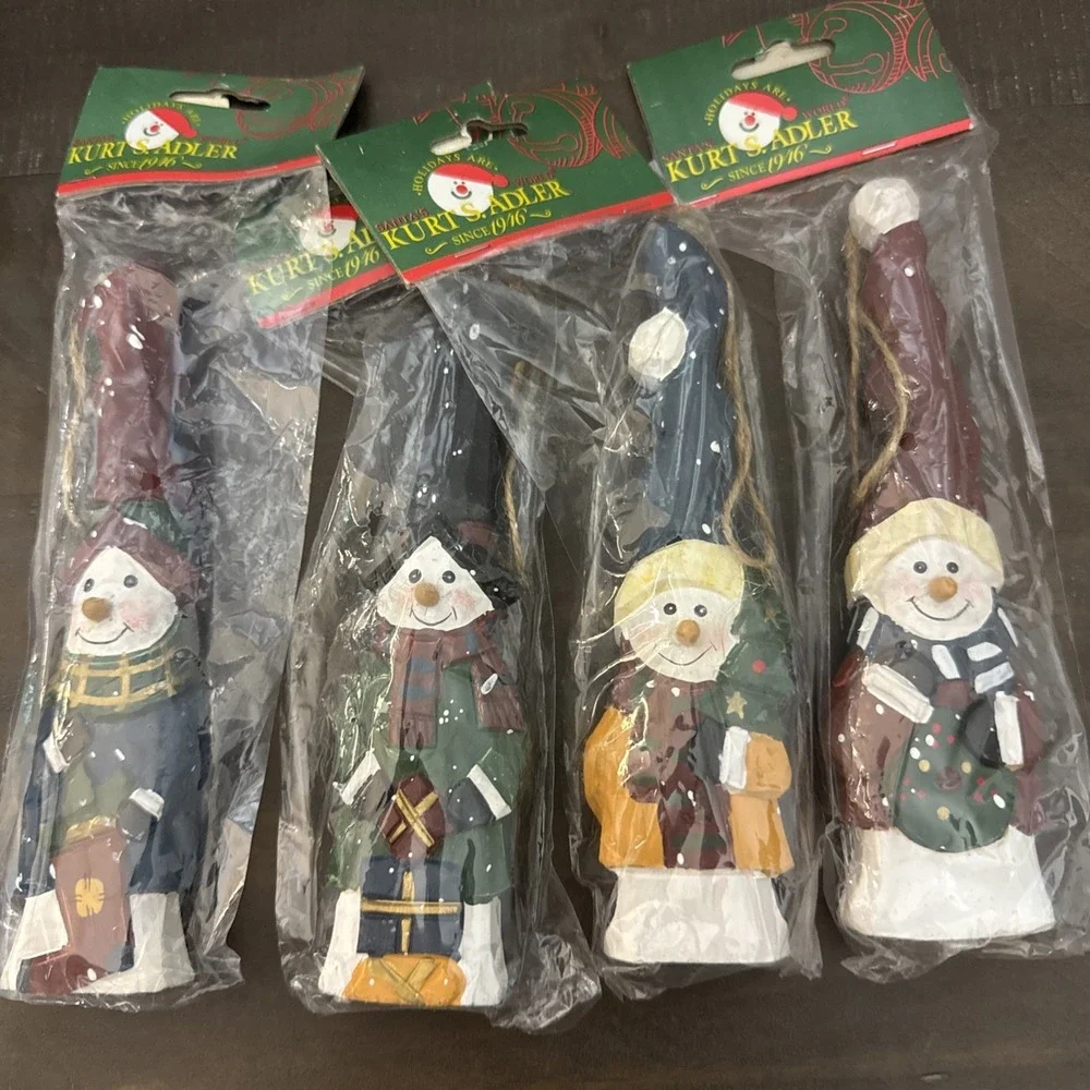 Vintage Kurt Adler Snowman Christmas Tree Ornament Wooden Snowman 6.5
